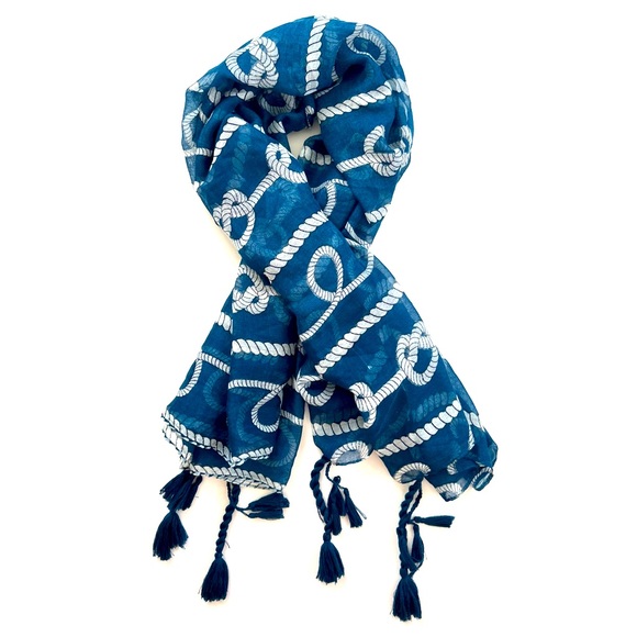 Nautical Blue and White Scarf/Beach Coverup with Tassels - Picture 3 of 10